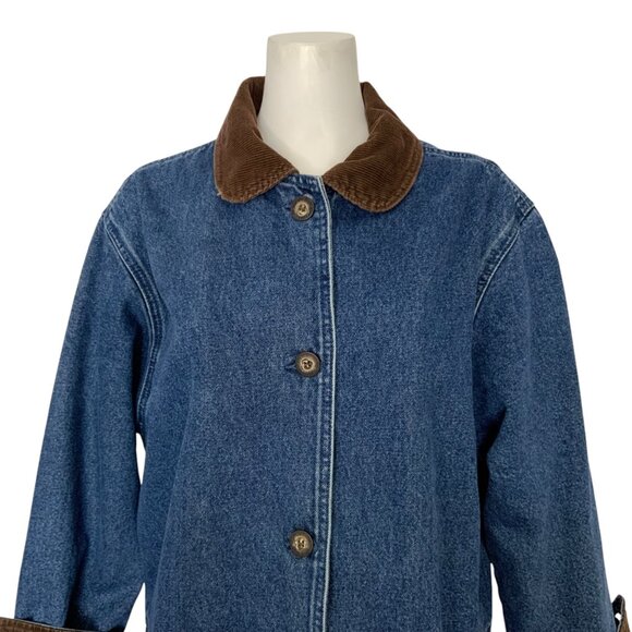 St. John's Bay Vintage Denim Barn Coat L Blue Button Front Pockets Chore Jacket - Picture 12 of 15